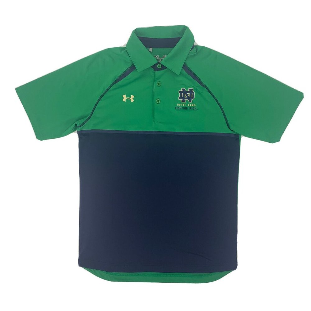Men's Under Armour Loose Polo Shirt Green Blue S‎ Notre Dame ND Fighting Irish